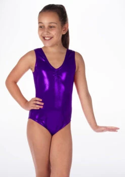 Alegra Girls Metallic Senna Leotard -Dance costume ALL5203M MAIN PUR 43329.1678873778