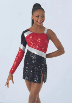 Weissman Colorblock Sequin Dress -Dance costume D9691 red black 1343 59903.1678890973