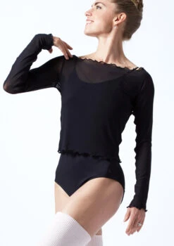 Move Dance Spirit Mesh Long Sleeve Crop Top -Dance costume MOZ0617 BLK FRONT 1T 76486.1691020259