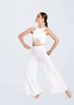 Weissman Wide Leg Matte Jersey Pants -Dance costume MT10485 white MJ12612 white 663 34948.1678891065