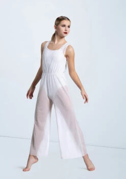 Weissman Cowl Drape Power Mesh Jumpsuit -Dance costume SM12126 white 0014 02103.1698840527