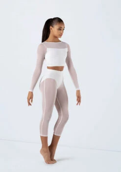 Weissman Long Sleeve Crop Top With Mesh 5 Weissman Long Sleeve Crop Top With Mesh -Dance costume SM13070 white SM12238 white 8234 62448.1698840530