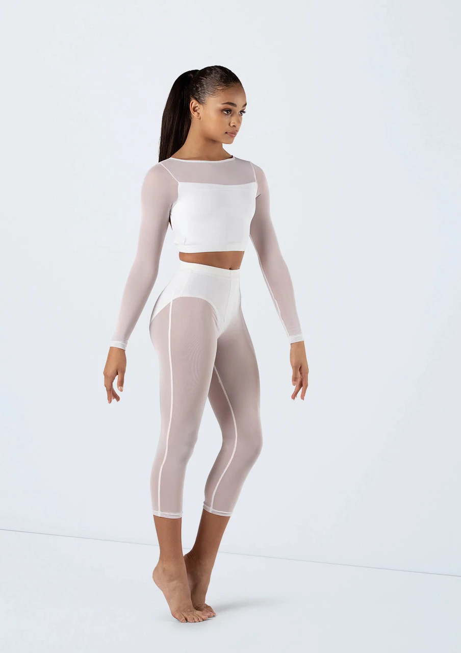 Weissman Long Sleeve Crop Top With Mesh Weissman Long Sleeve Crop Top With Mesh -Dance costume SM13070 white SM12238 white 8234 62448.1698840530