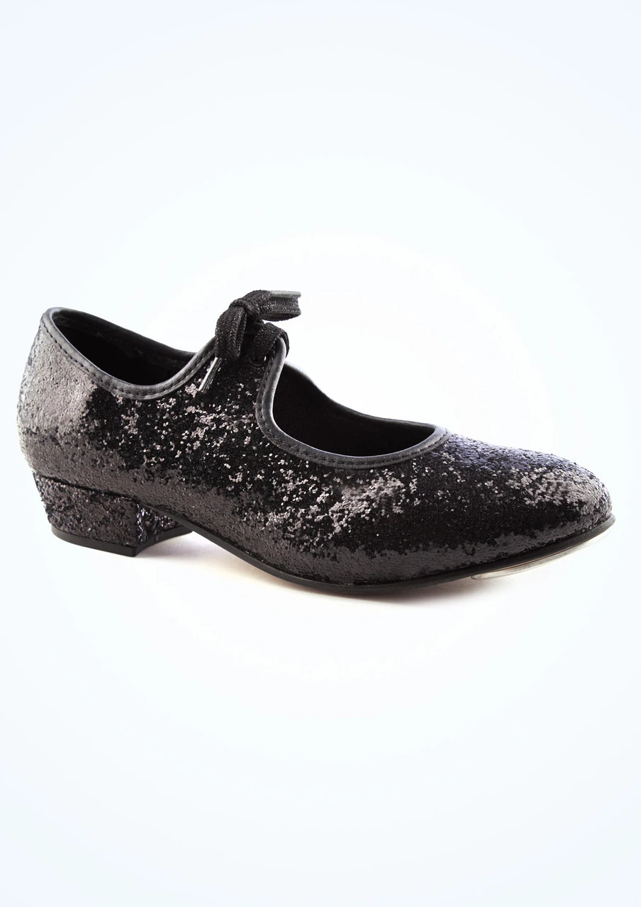 Alegra Tie Front Glitter Tap Shoe - Black Alegra Tie Front Glitter Tap Shoe - Black -Dance costume alh0021 black main 1 74529.1678872526