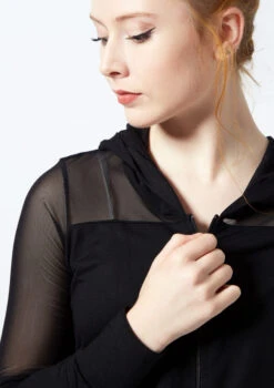 Ballet Rosa Zipped Mesh Hoodie -Dance costume br midori ballet rosa zipped mesh hoodie black front no2 37766.1678926866