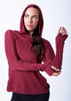 Ballet Rosa Warm Up Hoodie -Dance costume brolivine red close up front 04237.1678926912