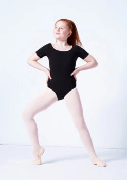 Capezio Class Kids Short Sleeve Leotard -Dance costume cad400c black front 1 08077.1689290965