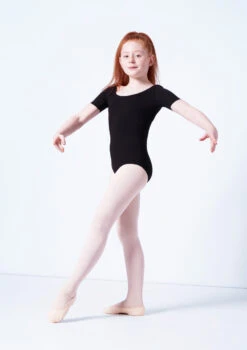 Capezio Class Kids Short Sleeve Leotard -Dance costume cad400c black front 2 07329.1689290965