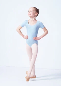 Capezio Class Kids Short Sleeve Leotard -Dance costume cad400c blue front 1 03419.1689290965