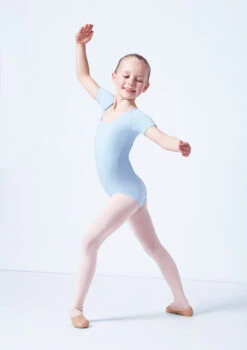 Capezio Class Kids Short Sleeve Leotard -Dance costume cad400c blue front 2 84164.1689290966