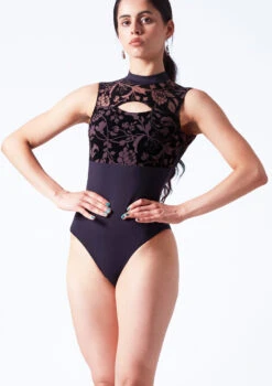Intermezzo Bella Flocked Keyhole Leotard -Dance costume it31637 black front t 42478.1698711793