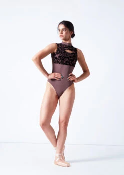 Intermezzo Bella Flocked Keyhole Leotard -Dance costume it31637 coffee front 2 92030.1687562162