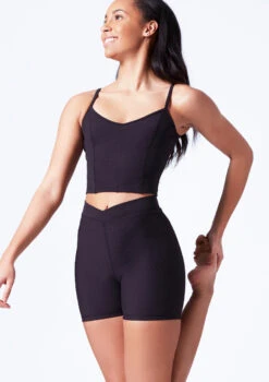Mirella V Neck Chevron Cropped Camisole Top -Dance costume mim7059l black front t 45711.1698809421