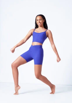 Mirella V Neck Chevron Cropped Camisole Top -Dance costume mim7059l blue front 1 92367.1679927468