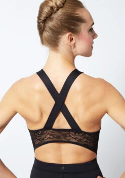 Move Dance Tulla Lace Cross Back Catsuit 4 Move Dance Tulla Lace Cross Back Catsuit -Dance costume mo c0630 tulla lace cross back catsuit black front no1 60360.1678928380