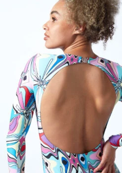 Move Dance Aurora Long Sleeve Open Back Leotard Bodysuit - Marble -Dance costume mol0904 mar close up back 1 68440.1678884343