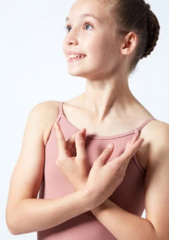 Move Dance Teen Arabella Low Back Leotard -Dance costume mol5817 pnk close up front 1 52887.1678884486