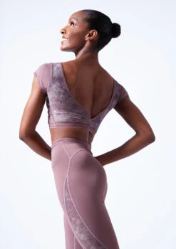 Move Dance Zorya Cap Sleeve Crop Top -Dance costume mos0603 orchid pink close up back 09072.1683070442