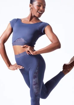 Move Dance Zorya Cap Sleeve Crop Top -Dance costume mos0603 petrol blue front t 49903.1690450600