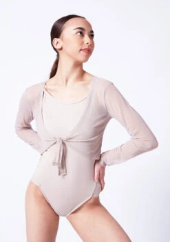 Move Dance Bella Mesh Tie Front Top -Dance costume moz0040 latte close up front 85460.1681806980