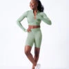 Move Dance Orianna Seamless Zip Crop Top -Dance costume moz0503 sage front 2 24003.1682378357