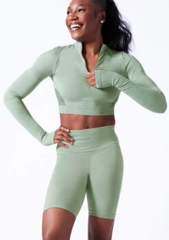 Move Dance Orianna Seamless Zip Crop Top -Dance costume moz0503 sage front t 73086.1698711909