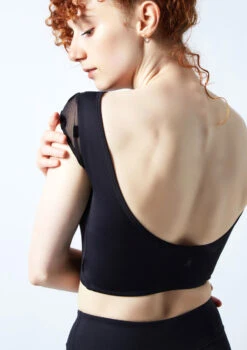 Move Dance Joelle Cap Sleeve Crop Top -Dance costume moz0623 black close up back 1 06079.1690548977