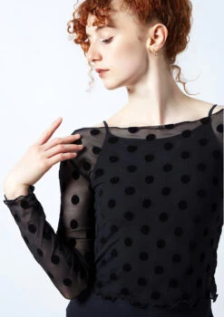 Move Dance Victoria Sheer Mesh Crop Top -Dance costume moz0624 black close up front 1 55609.1678885064