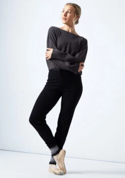 Move Dance Charm Ribbed Knit Cropped Dance Jumper -Dance costume moz0709 gry front 2 04347.1678885105