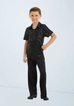 Weissman Sequin Collar Shirt -Dance costume wn 11286 weissman sequin collar shirt black front 51257.1678886986