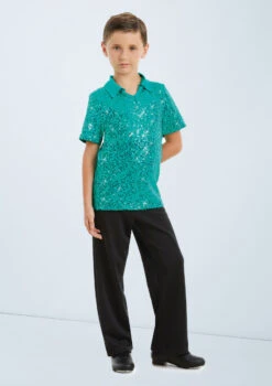 Weissman Sequin Collar Shirt -Dance costume wn 11286 weissman sequin collar shirt green front 90337.1678886986
