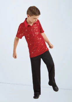 Weissman Sequin Collar Shirt -Dance costume wn 11286 weissman sequin collar shirt red front 47289.1678886986