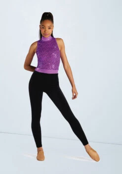 Weissman Sequin Mock Neck Unitard -Dance costume wn15251 electric purple 35 59408.1698823683