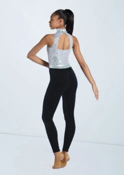Weissman Sequin Mock Neck Unitard -Dance costume wn15251 silver 36 77794.1694473996